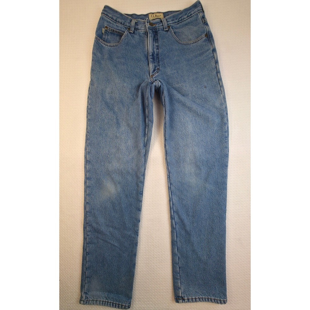 LL Bean Classic Fit Fleece Lined Jeans Men 32x34 Blue Denim Green USA